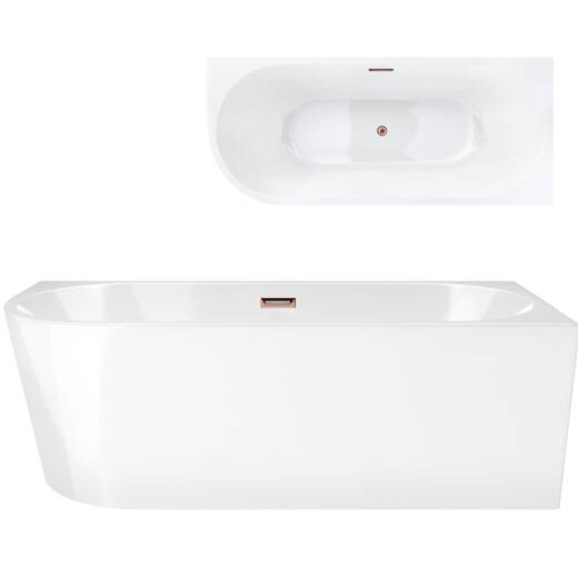 Corsan INTERO 170 x 73 corner freestanding bathtub Right-side installation Click-clack stopper Copper / Pink Gold